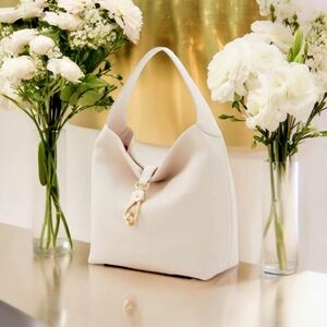 Dooney & Bourke Hobo Bag-Cream Belvedere Logo Lock 11.5x12x5 -EUC $398 Retail